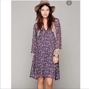 Free People Dress Mini Long sleeve Purple Melody Laughter Festival Swing Boho